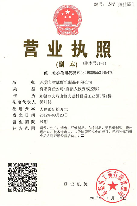 pet針刺無紡布營業(yè)執(zhí)照